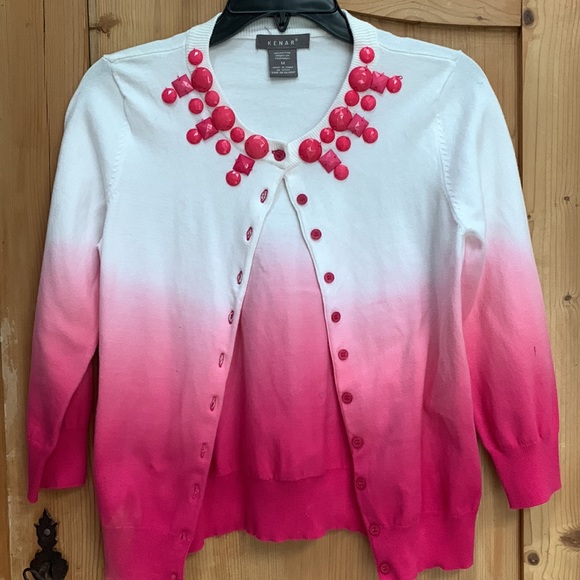 Kenar Barbie Bubblegum Barbicore Pink Ombre Jewel Gem Neck Cardigan Sweater EUC - Picture 2 of 11